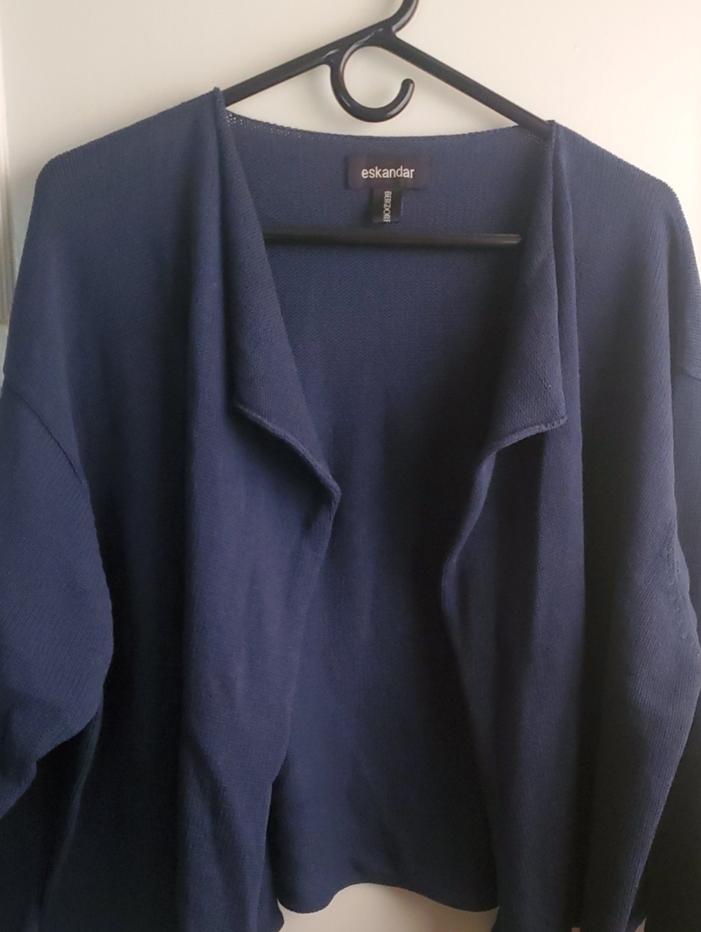 eskandar Navy Open-Front Draped Cardigan